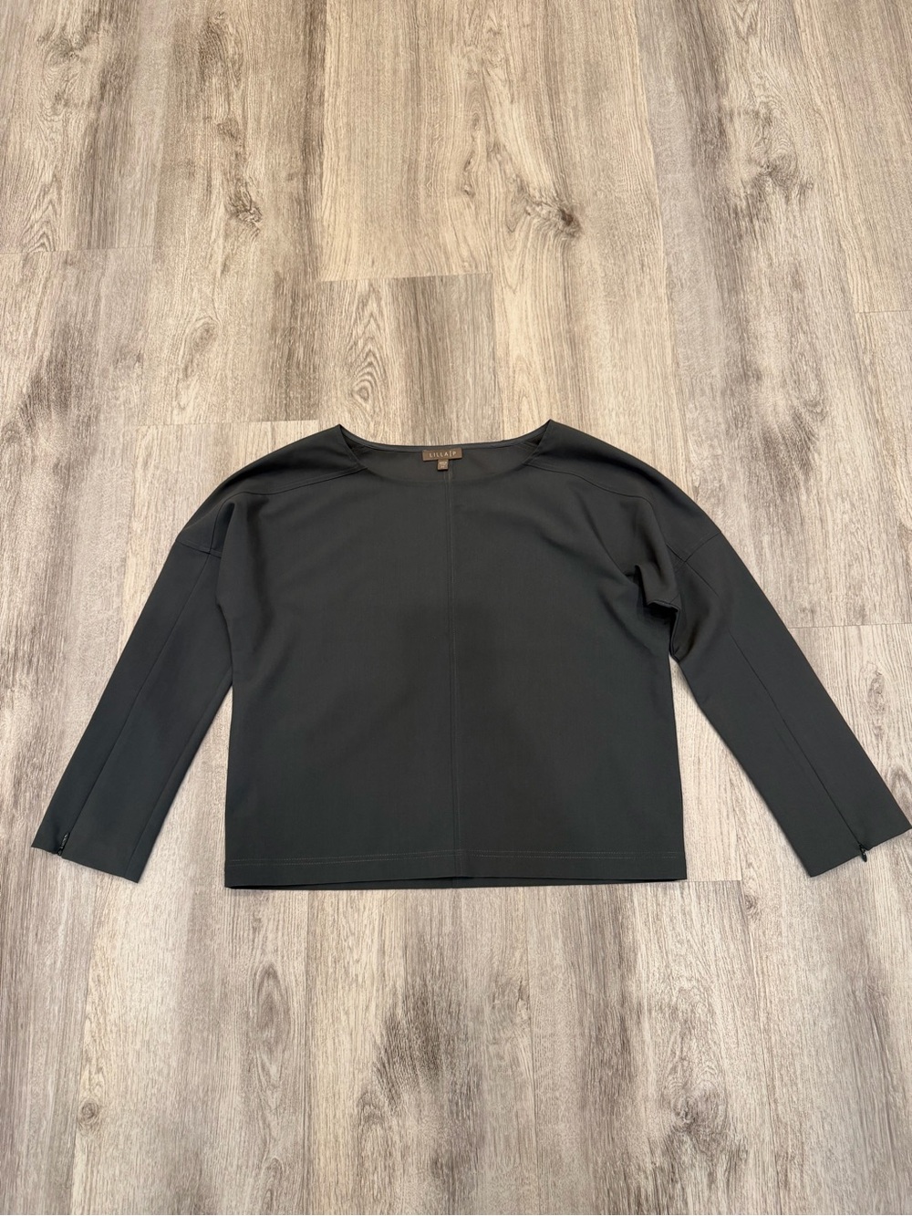 Lilla P Green Gray Long Sleeve Top Size XS Zip Cuff Detail
